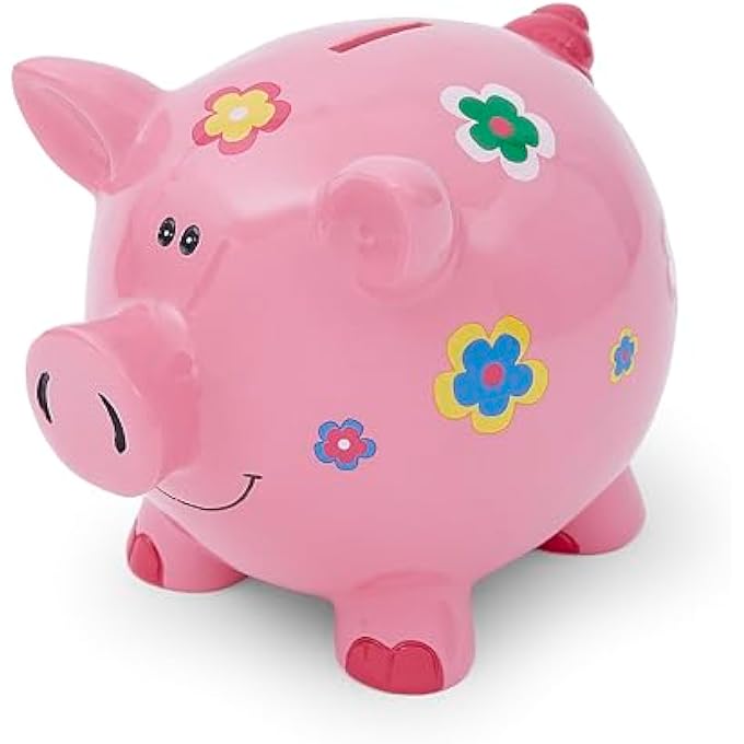 rayihni LARGE PINK PIG PIGGY BANK MONEY BOX WITH FLOWERS FOR GIRLS ADULTS AND CHILDREN - Image 2